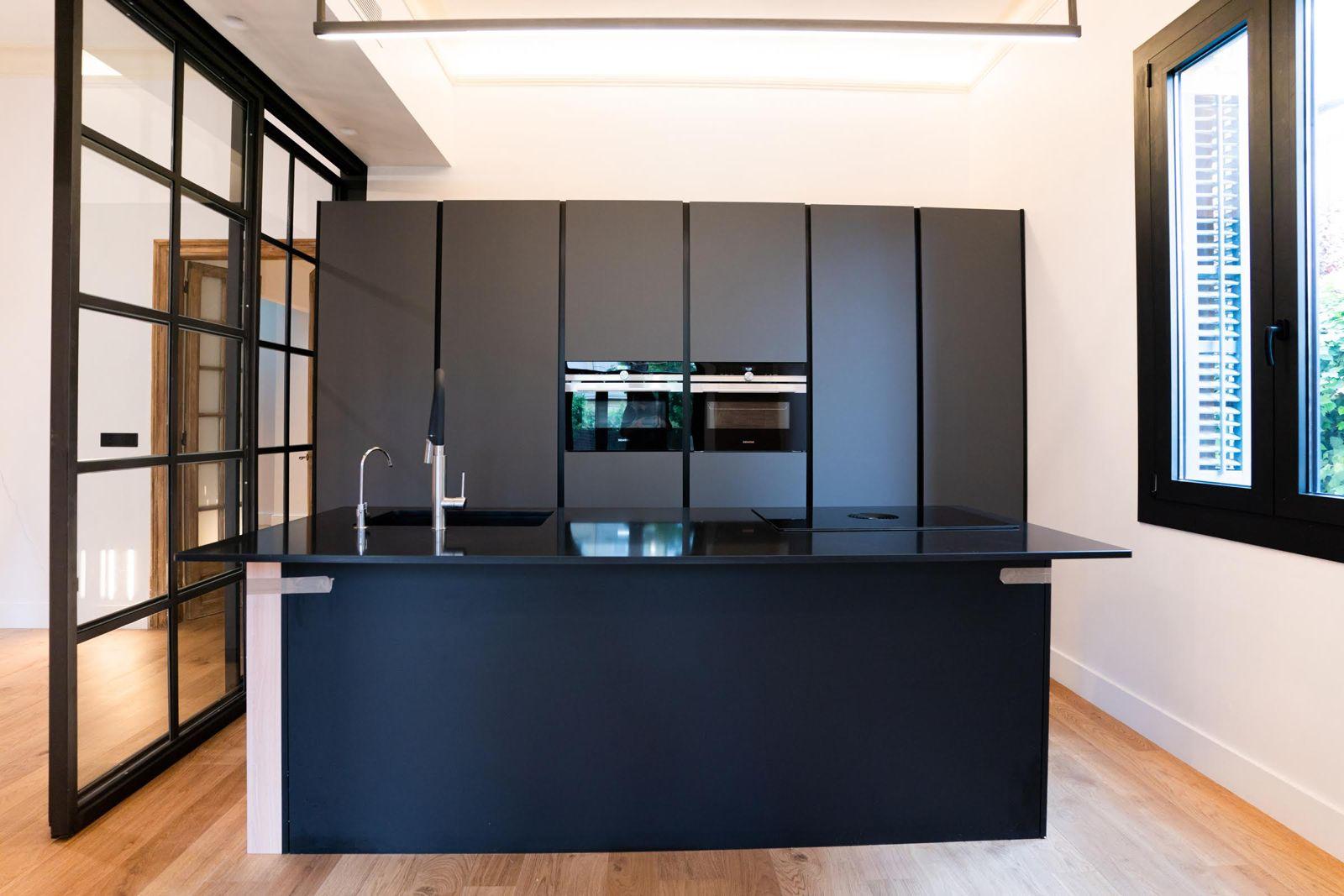 Designer kitchen with black island