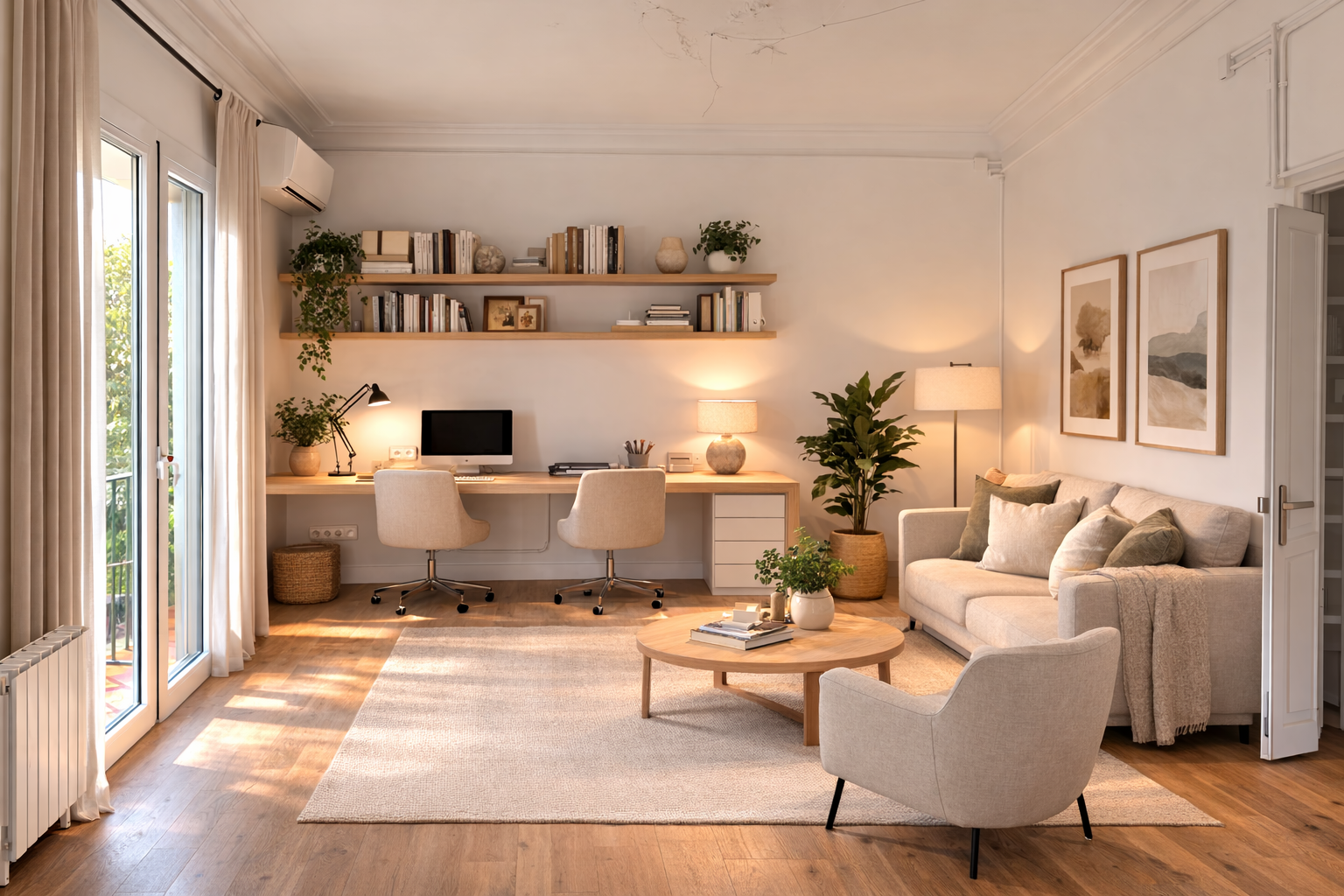 Study and sitting room with direct access to the garden and balcony